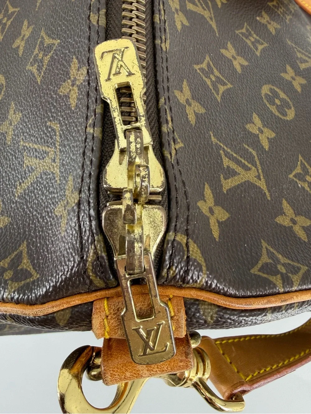 Louis Vuitton Brown Monogram Duffel with Tan Leather Accents